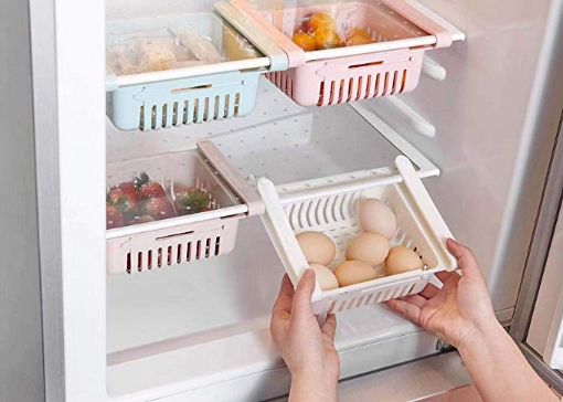 Picture of Adjustable Storage Basket fridge Fridge Storage Rack Plastic Fridge Space Saver Food Organizer Tray Fridge Storage Racks Food Storage Racks food container high quality plastic material Kitchen Storage Box