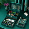 Picture of Jewellry Organizer Box DOUBLE LAYER JEWELLRY ORGANIZER BOX Double Layer Velvet Jewellry Organizer Box New Green 3-Layer Flannel Jewelry Organizer Box Necklaces Earrings Rings Display Holder Case