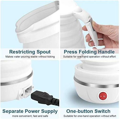 Picture of foldable electric kettle Food Grade Silicone and Dual Voltage Travel Foldable Electric Kettle Automatic Multipurpose Large Size Tea Coffee Maker Water Boiler with Handle