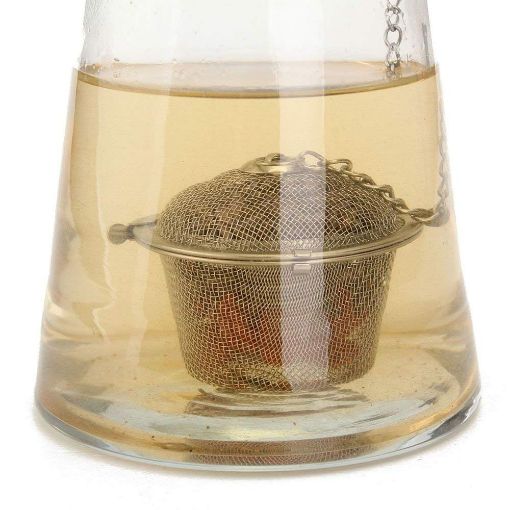 Picture of Stainless Steel Big Net Mesh Style Easy Loose Leaves Green Tea Filter Pot Infuser Strainer   Stainless Steel Spice Tea Filter Herbs Locking Infuser
