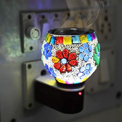 Picture of Electric Kapoor Dani Stand for Dhup Incense Burner Beautiful Smart Ceramic Kapoor Dani Aroma Oil Burner Cum Night Lamp with Switch Design On The Kapoor dani