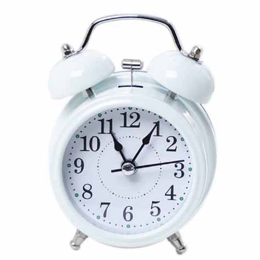 Picture of TWIN BELL WHITE CLOCK Bedside Alarm Clock  Battery Operated Soft Backlight Low Ticking Noise Twin Bell Alarm Clock Louder for Bedroom