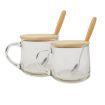 Picture of Glass Soup Mug with Wooden Lid and Spoon Cup Warmer  GLASS MUG HANDLE GLASS MUG WOODEN LID WOODEN SPOON