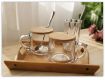 Picture of Glass Soup Mug with Wooden Lid and Spoon Cup Warmer  GLASS MUG HANDLE GLASS MUG WOODEN LID WOODEN SPOON