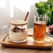 Picture of Glass Soup Mug with Wooden Lid and Spoon Cup Warmer  GLASS MUG HANDLE GLASS MUG WOODEN LID WOODEN SPOON