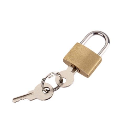 Picture of Small Brass Lock and Key Padlocks Securing Luggage While Travelling Locks
