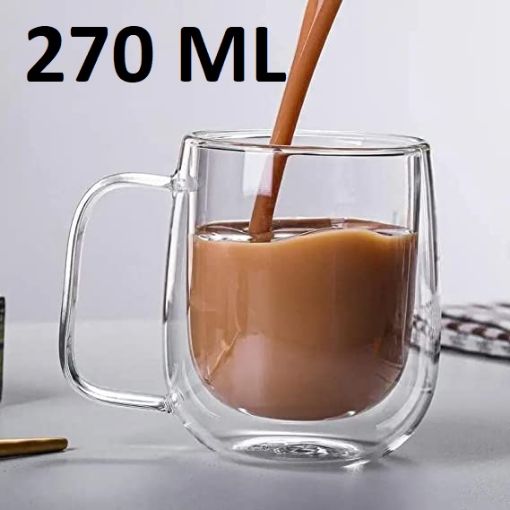 Picture of Wall Thermal Insulated Mug for Drinking Tea Cappuccino Stack-able Glass Cup with Handle 270 ML
