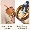 Picture of Glass Tumbler with Silicone Straw and Lid 400 ml Glass Reusable Coffee Mug with Heat Resistant Leather Band Glass Tumbler with Straw and Leakproof Lid Drinking Cup for Coffee, Tea, Milk Hot & Cold Beverages 435ml