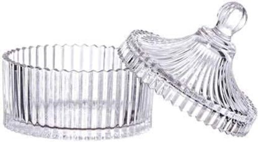 Picture of Stylish Crystal Glass Sugar Candy Mukhwas Jar with Lid Attractive Designer Multi-Purpose Bowl