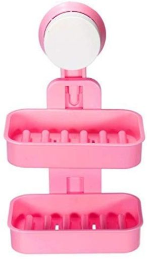Picture of Double layer soap holderPlastic Double Layer Soap Box Suction Cup Holder Rack Bathroom Shower Soap Dish Hanging Tray Soap Holder Storage Holders