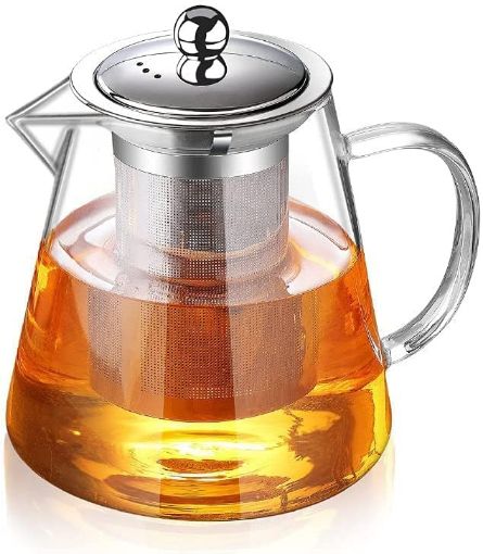 Picture of NEW GREEN TEA KETTLE Glass Tea Kettle Heat Resistant Tea Pot with Stainless Steel Infuser Strainer for Coffee Juice Loose Leaf Tea 550ml Transparent