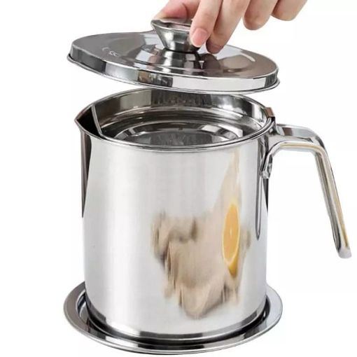 Picture of 1.7L OIL PORT OIL POT FILTER POT Bacon Grease Container with Strainer Used Cooking Oil Container Kitchen Frying Oil Container Tank Pot Strainer Filter