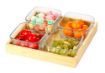 Picture of Glass Square Serving Plate Bowl Stand with Bamboo Base Tray for Dessert Snack Fruit Dried Fruit