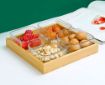 Picture of Glass Square Serving Plate Bowl Stand with Bamboo Base Tray for Dessert Snack Fruit Dried Fruit