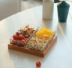 Picture of Glass Square Serving Plate Bowl Stand with Bamboo Base Tray for Dessert Snack Fruit Dried Fruit