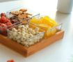 Picture of Glass Square Serving Plate Bowl Stand with Bamboo Base Tray for Dessert Snack Fruit Dried Fruit