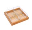 Picture of Glass Square Serving Plate Bowl Stand with Bamboo Base Tray for Dessert Snack Fruit Dried Fruit