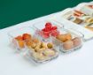 Picture of Glass Square Serving Plate Bowl Stand with Bamboo Base Tray for Dessert Snack Fruit Dried Fruit