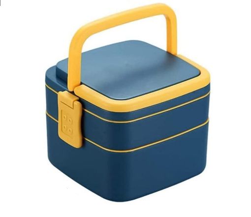 Picture of Pocket Double-Layer Airtight Square Lunch Box with Handle Compartment Tiffin with Handle & Push Lock