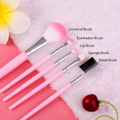 Picture of 5 Pcs/Pack Pink Mini Eyeshadow Foundation Eyebrow Lip Makeup Brush Fine Beauty  5 Pcs Essentials Face Brush Set  Eyeshadow Makeup Brush Set LIGHT PINK