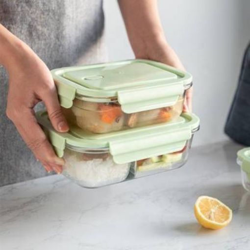 Picture of Glass Lunch Box Set Of 3  food storage containers lunch box glass lunch container box serving bowl snack storage containers air tight bowl set dining table serving set mixing bowl with lid