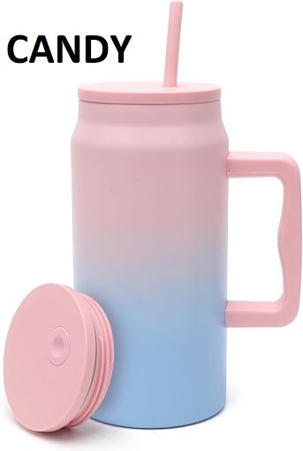 Picture of Mug with Handle and Straw (Candy color) Thermos Mug Cup with Straw  Insulated Cup Stainless Steel Mug Insulated Cup with Straw  Mug with Handle  Mug