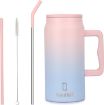 Picture of Mug with Handle and Straw (Candy color) Thermos Mug Cup with Straw  Insulated Cup Stainless Steel Mug Insulated Cup with Straw  Mug with Handle  Mug