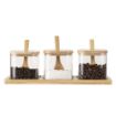 Picture of Set of 3 Glass Bowls with Bamboo Lids and Spoon on a Bamboo Tray Square CONTAINER 3 PCS SQUARE CONTAINER 3 PCS SQUARE JAR