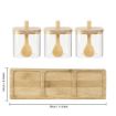 Picture of Set of 3 Glass Bowls with Bamboo Lids and Spoon on a Bamboo Tray Square CONTAINER 3 PCS SQUARE CONTAINER 3 PCS SQUARE JAR