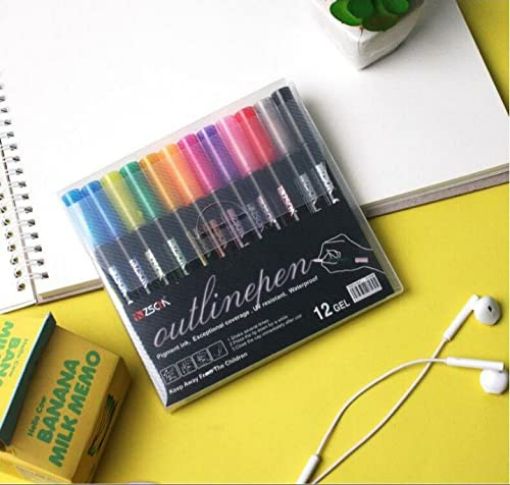 Picture of OUTLINEPEN GEL PEN Double Line Outline Pen 12 Colors Bullet Journal Pens  DIY Art Crafts Signature Design Character Pattern