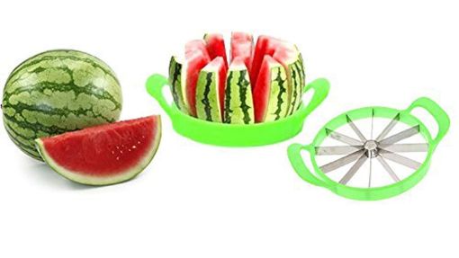 Picture of Stainless Steel Fruit cutter Vegetable and Melon Divider Slicer kitchenware Stainless Steel Watermelon Slicer Cutter Large Round Stainless Steel Cutter Plastic Slicer for Cutting Watermelon