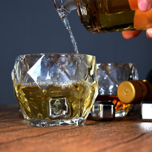 Picture of Crystal Whisky Glass 350 ml 2 pis set  Daiamond Shaped Whiskey Unique Cool Crystal Rocks Whiskey Glasses Set for Scotch Crystal Rocks Whiskey