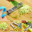 Picture of Multi-Functional Stainless Steel Kitchen Knives 5 Layers Scissors Cut Herb Spices Cooking Tools Vegetable Cutter with Cleaning Brush 5 blade kitchen scissorsStainless Steel 5 Blade Vegetable Leaf Scissor and Cutter
