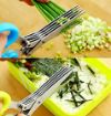 Picture of Multi-Functional Stainless Steel Kitchen Knives 5 Layers Scissors Cut Herb Spices Cooking Tools Vegetable Cutter with Cleaning Brush 5 blade kitchen scissorsStainless Steel 5 Blade Vegetable Leaf Scissor and Cutter