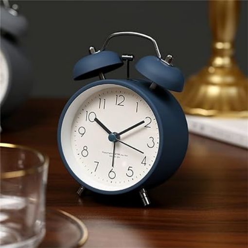 Picture of blue clock twin bell clock Alarm Clock small clock Matt Clock