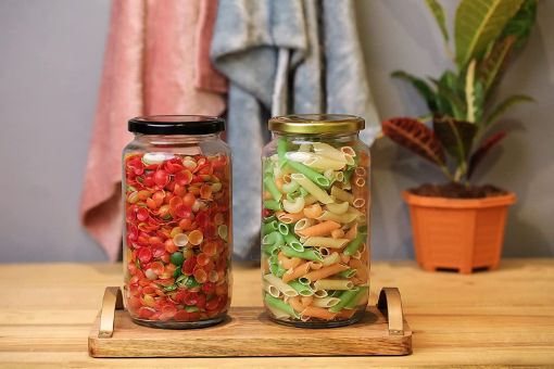 Picture of Glass Jar with Air Tight Cap  Glass jar capacity 1kg  1 ltr capacity  glass jar 1000 Gram set of 6 with Air Tight Black Cap