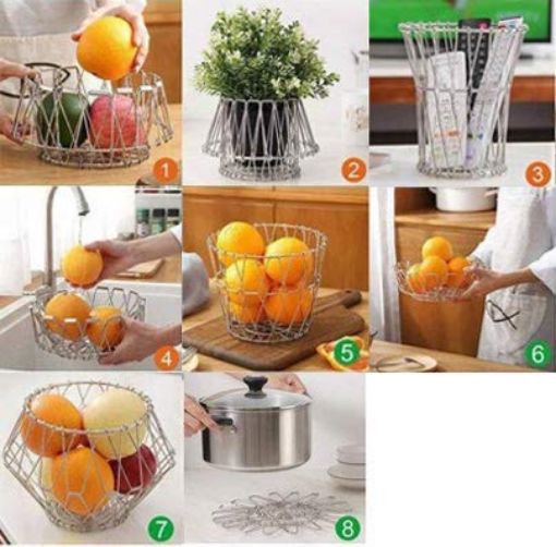 Picture of Multipurpose Stainless Steel Folding Fruit and Vegetable Basket Stand for Kitchen Dining Table Center Table Home    Stainless Steel Multipurpose Folding Fruit and Vegetable Basket Stand