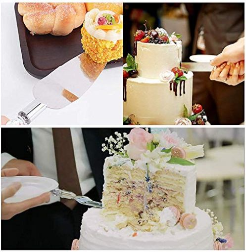Picture of acrylic cake knife Stainless Steel Cake Knife and Server Set with Acrylic Handle Slicer Cutter Pizza Shovel Knife Pie Server Hand Tool with Cutting Knife Decorating Tool