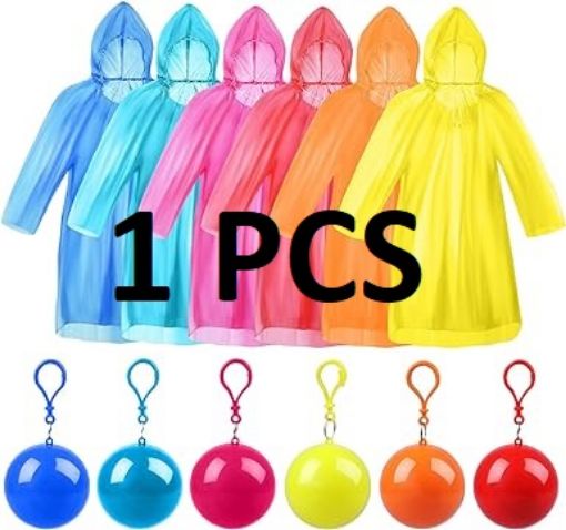 Picture of Raincoat Ball Disposable Rain Poncho Raincoat Keychain Ball with Hook