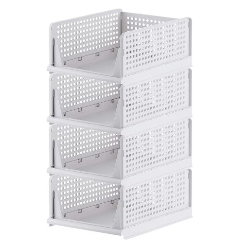 Picture of 4 LAYER FOLDABLE SLIDING DRAWER  Plastic 4 Layer Folding Wardrobe Storage Box Sliding Drawer Organizer Stackable Shelf Baskets Cloth