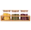 Picture of Glass Storage Jars Tray with Airtight Bamboo Lid Glass Jars with Wooden AirTight Lids & Shelf Kitchen Containers Set - 320 ml Glass Tea Coffee & Sugar Container