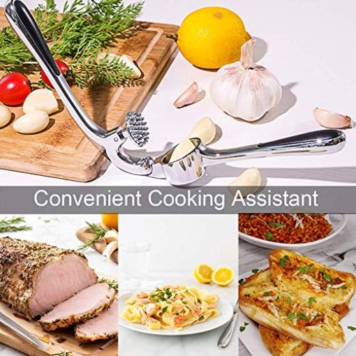 Picture of Garlic Presser Squeeze Press Ginger Crusher Stainless Steel Kitchen Tools Multi-Function Manual Garlic Presser Curved Garlic Grinding Slicer Chopper Stainless Steel Garlic Presses Cooking Gadgets Tool