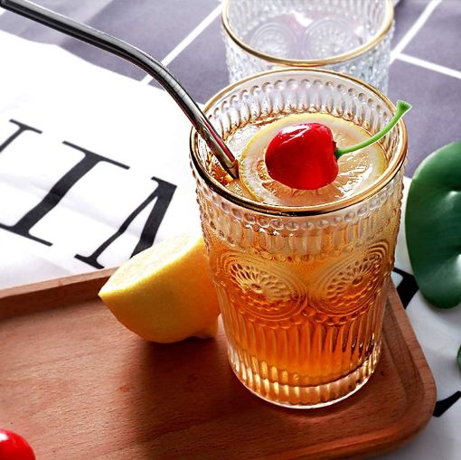 Picture of Romantic Water Glass Vintage Drinking Glasses Tumblers Clear Glassware Set