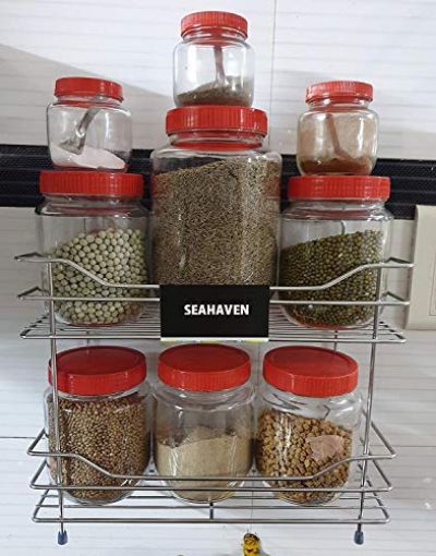 Picture of Stainless Steel Spice 2 Layer Fruits & Vegetable Onion Trolley Container Organizer Organizer Basket for Home Multipurpose Kitchen Storage Shelf Shelves Holder Stand Rack