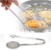 Picture of Multi-Functional 2 in 1 Fry Tool Filter Oil Frying BBQ Filter Stainless Steel Mesh Colander Serving Tong Pakkad Strainer Kitchen Tool