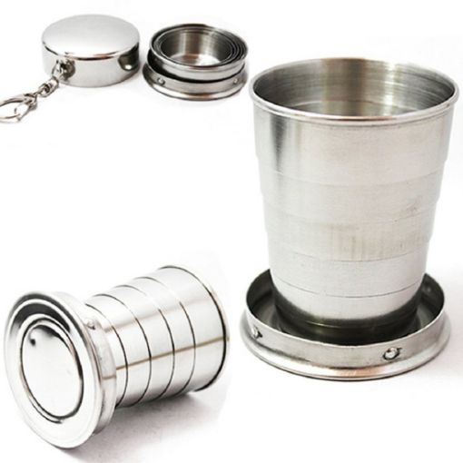 Picture of Steel Pocket Cup With Key Chain Folding Cups for Outdoor Travel Camping Picnic