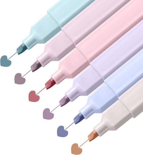 Picture of 6 Pcs Aesthetic Cute Highlighters Bible Highlighters Cream Colors Chisel Tip