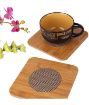Picture of wooden coaster square, hot plate wooden plate wooden heatong plate Heat Resistant Square Shape Wooden Coasters Pan Pot Holder Heat Insulation Bamboo Coasters Pad Hot Coffee Bowl Tea Cup Heat Pad Placemat for Home Kitchen Dining Table