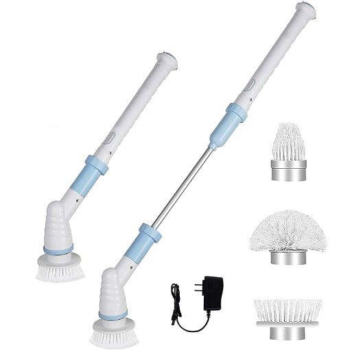 Picture of Long Handle Electric Mop Household Cleaning Tool Portable Spin Scrubber  USE Plastic Electric Spin Scrubber Machine Floor Cleaning Bathroom Tiles Cleaner Tool