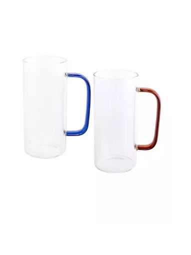 Picture of Glass Tall Mug with Color Handle for Coffee Glass Mug with Color Handle